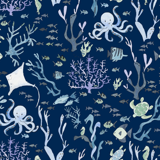 Coral Reef Wallpaper in Nautical Navy