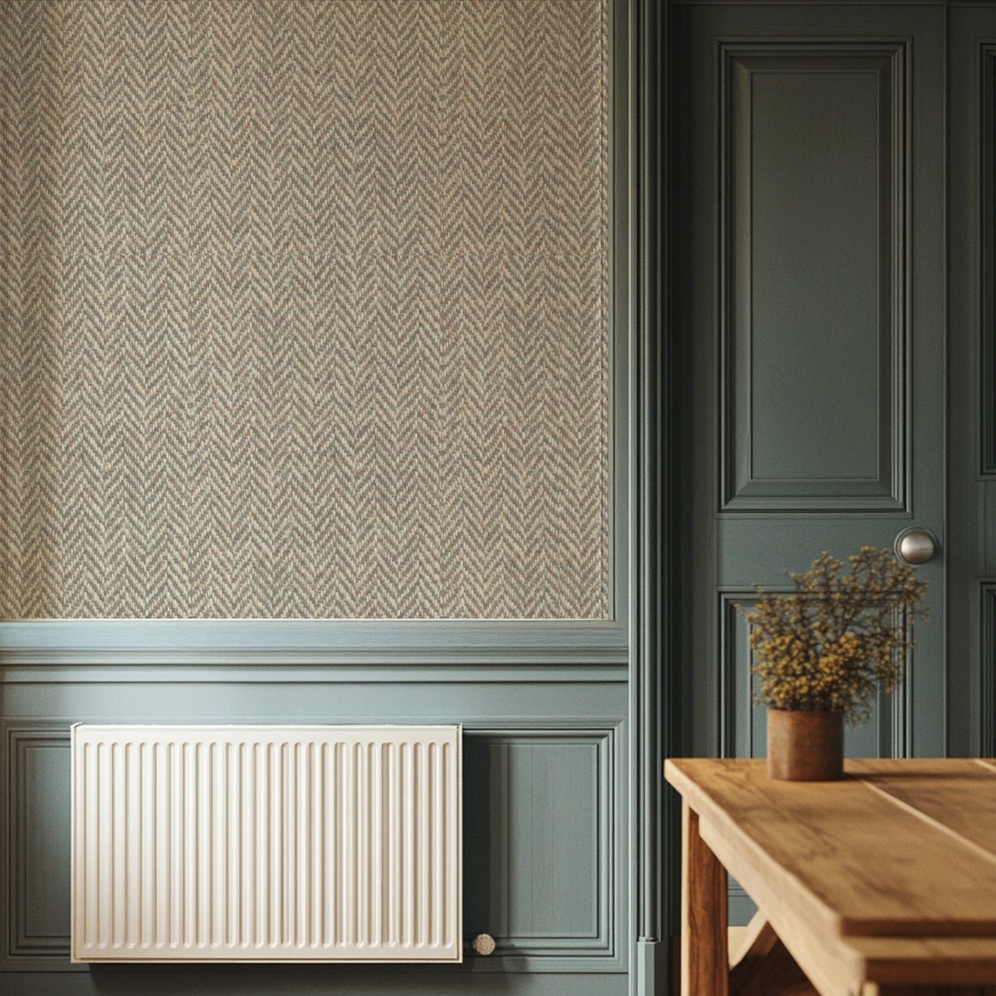 Grey Herringbone Tweed Wallpaper