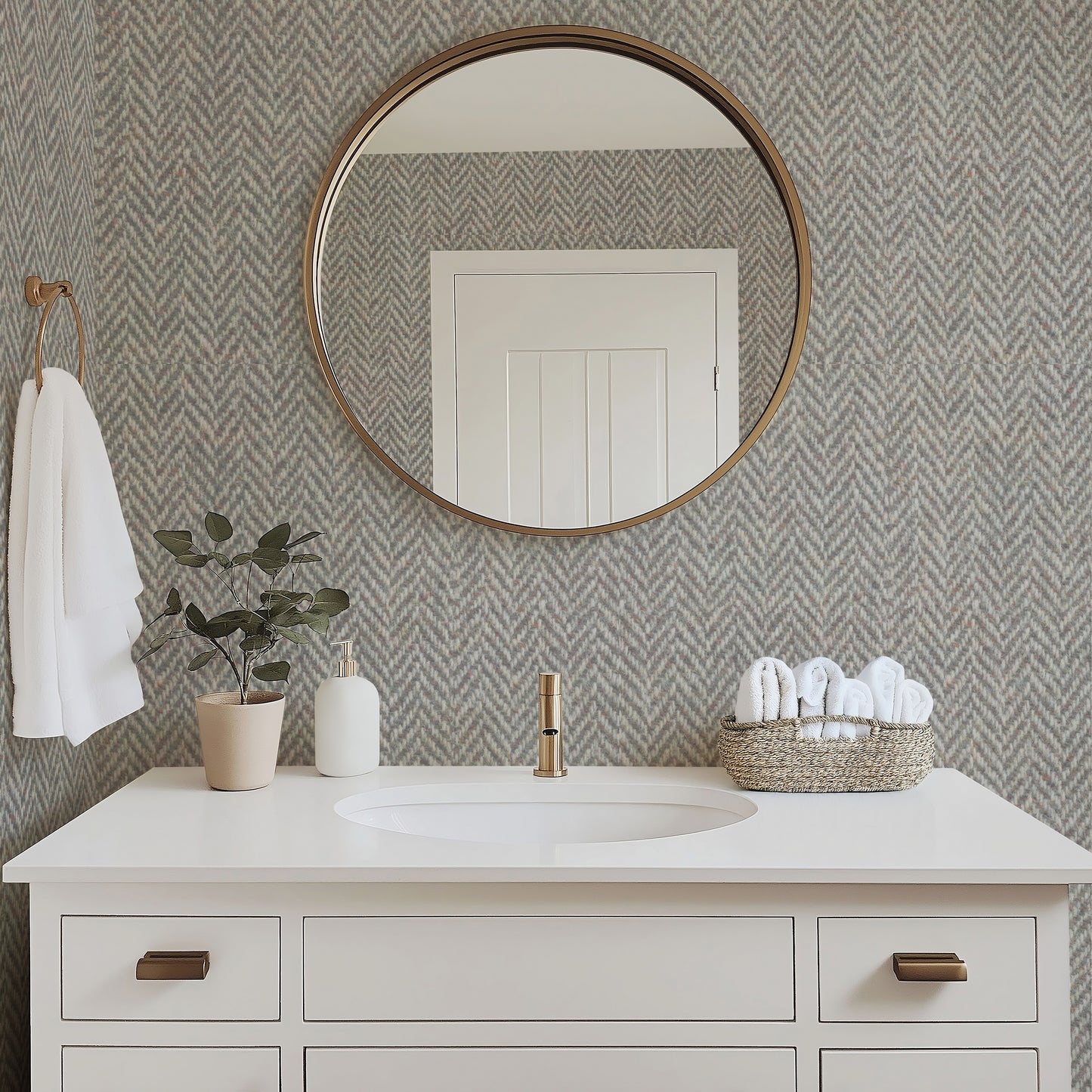 Grey Herringbone Tweed Wallpaper