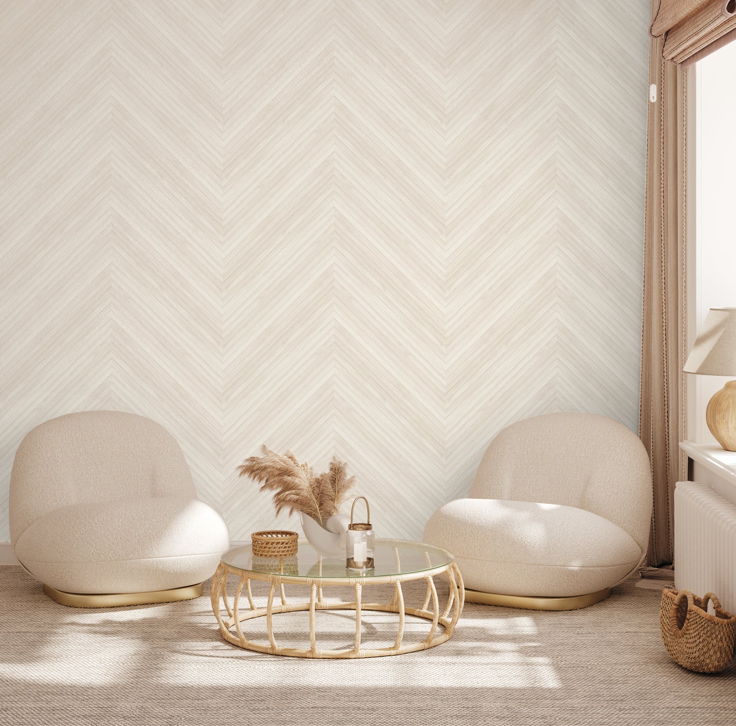 Oversized Bamboo Chevron Wallpaper in Almond