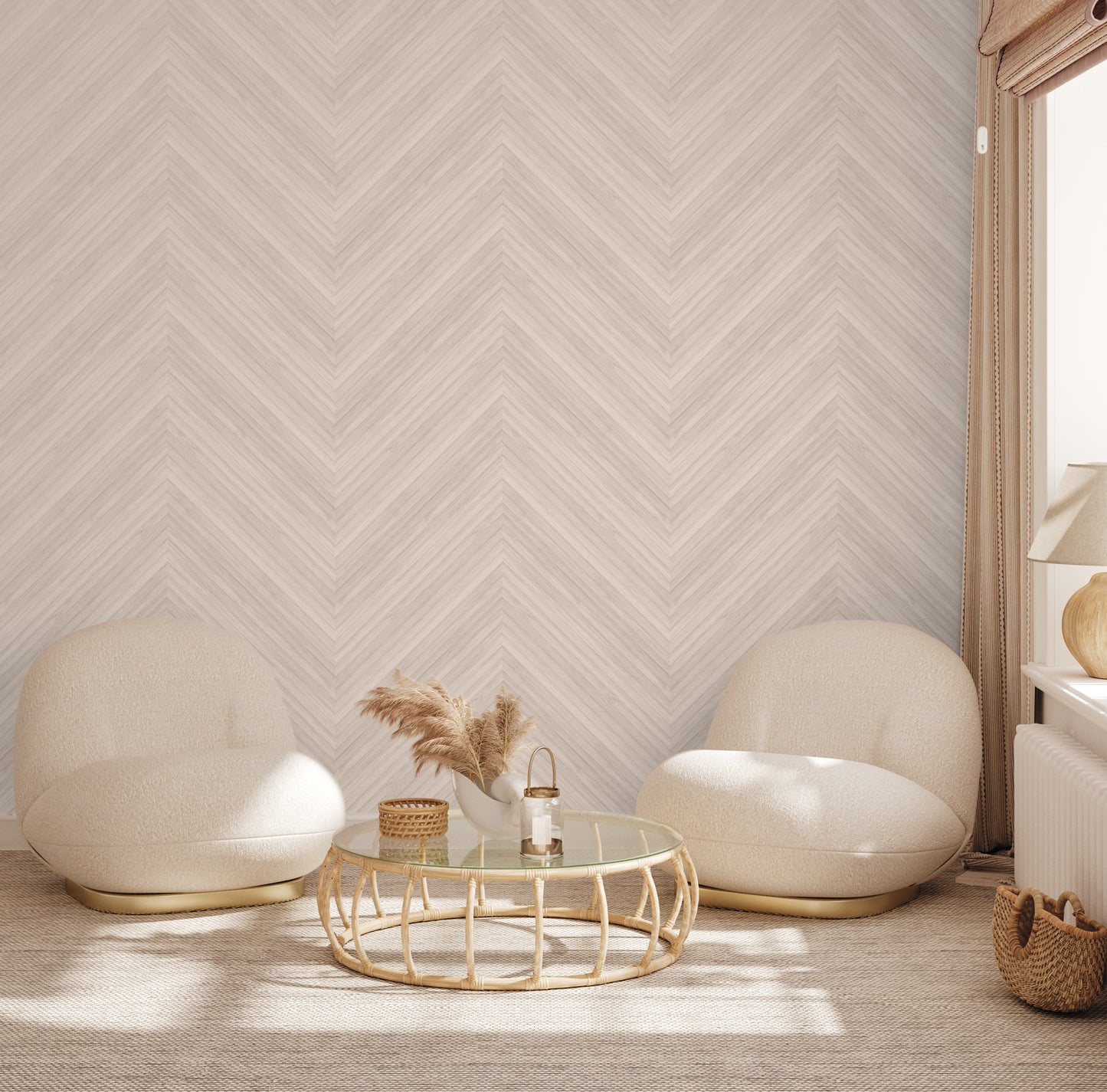 Oversized Bamboo Chevron Wallpaper in Blush