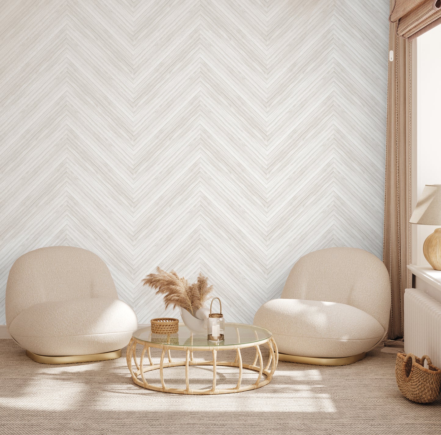 Oversized Bamboo Chevron Wallpaper in Cream