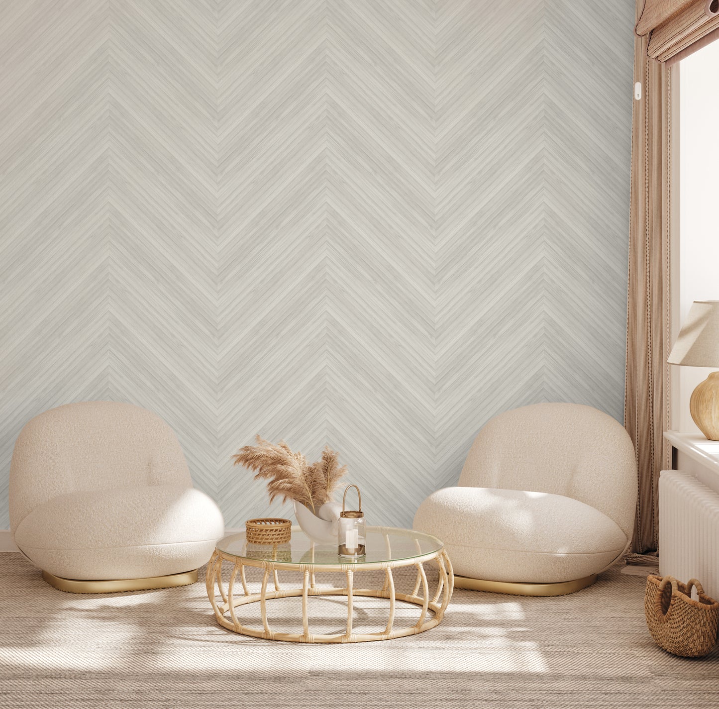 Oversized Bamboo Chevron Wallpaper in Putty