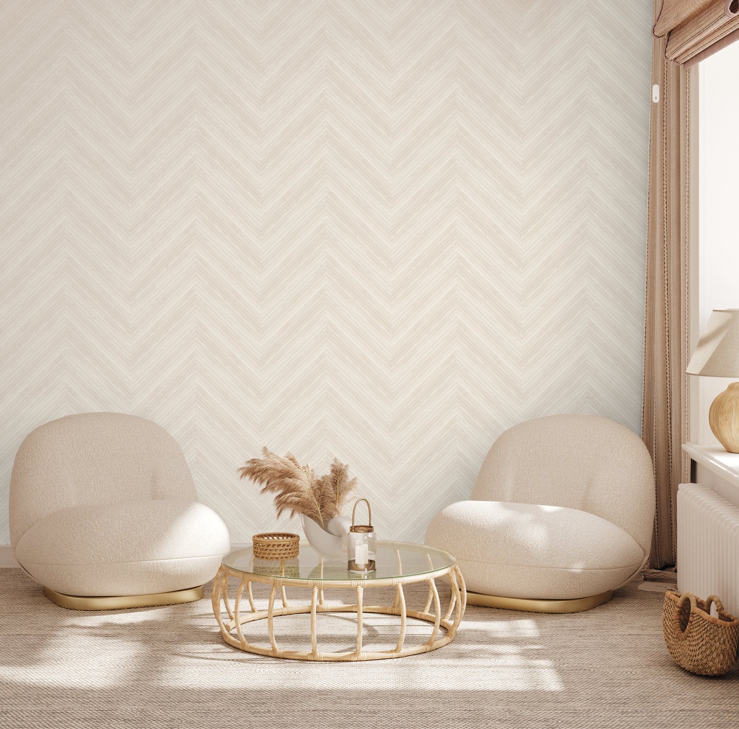 Bamboo Chevron Wallpaper in Almond