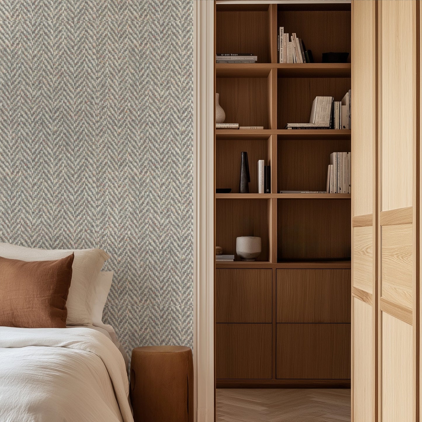 Grey Herringbone Tweed Wallpaper
