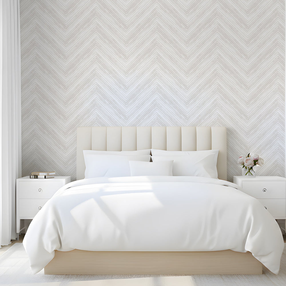 Oversized Bamboo Chevron Wallpaper in Cream