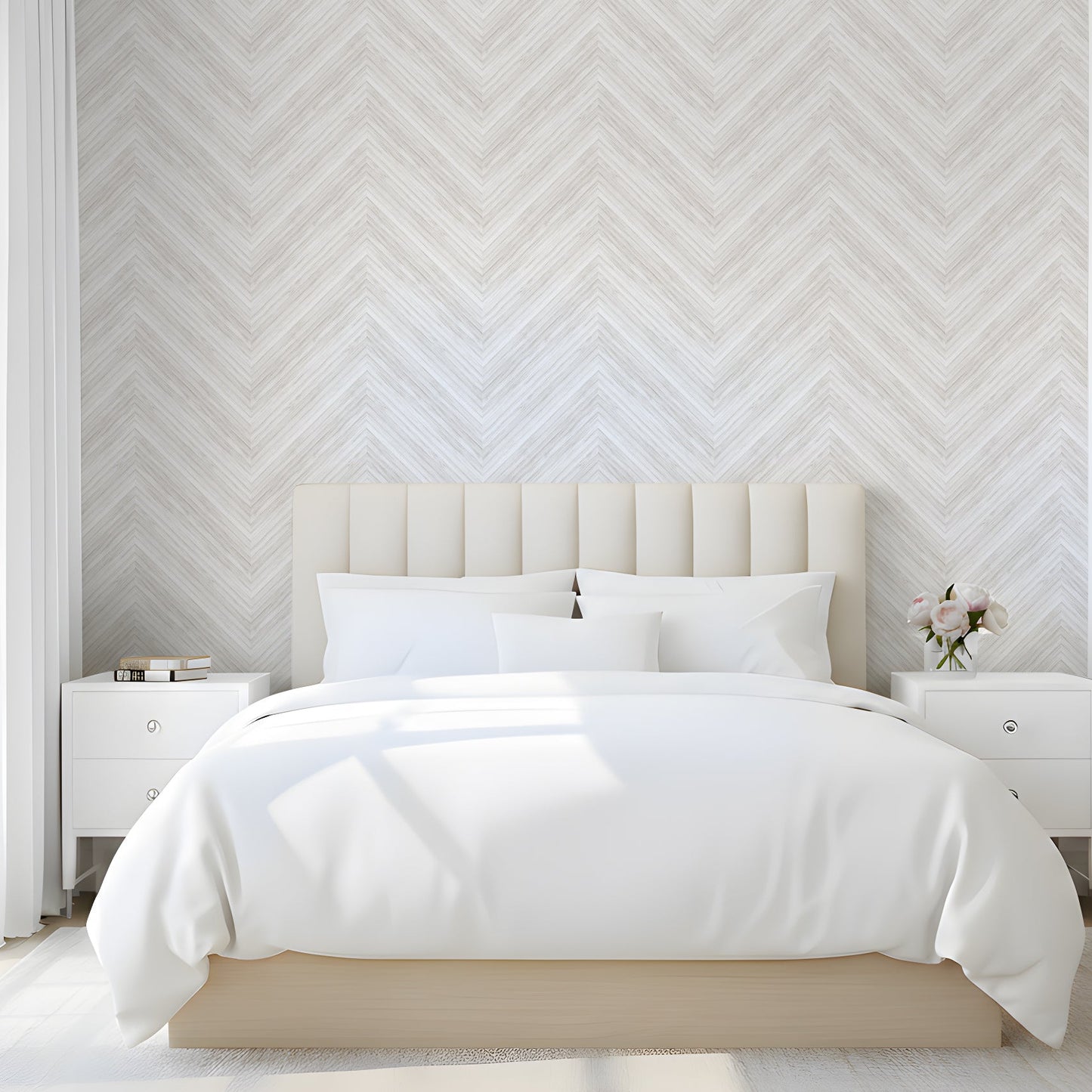Oversized Bamboo Chevron Wallpaper in Cream