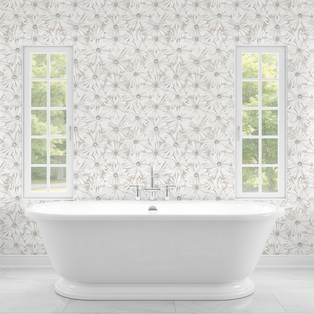 Beigey-Greigey Watercolor Floral Wallpaper