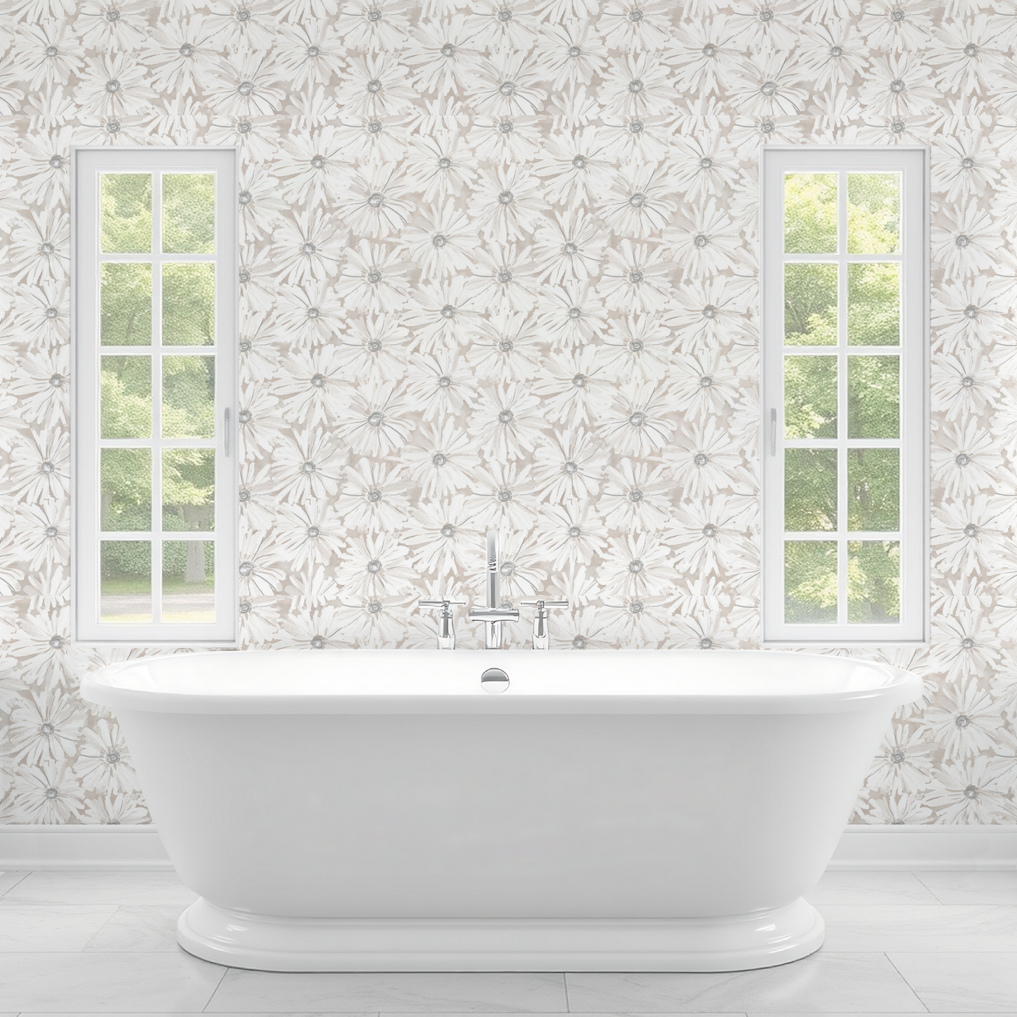 Beigey-Greigey Watercolor Floral Wallpaper