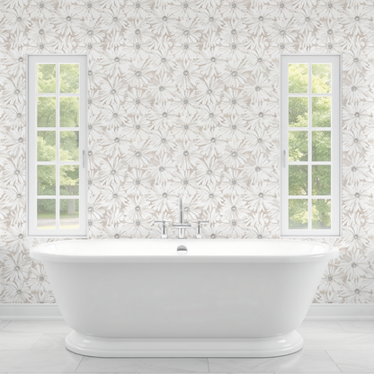 Beigey-Greigey Watercolor Floral Wallpaper