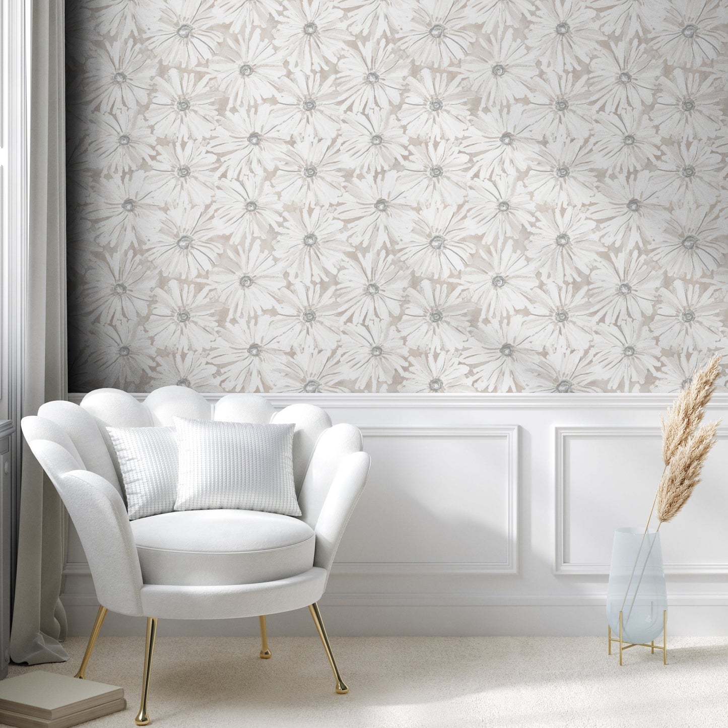 Beigey-Greigey Watercolor Floral Wallpaper