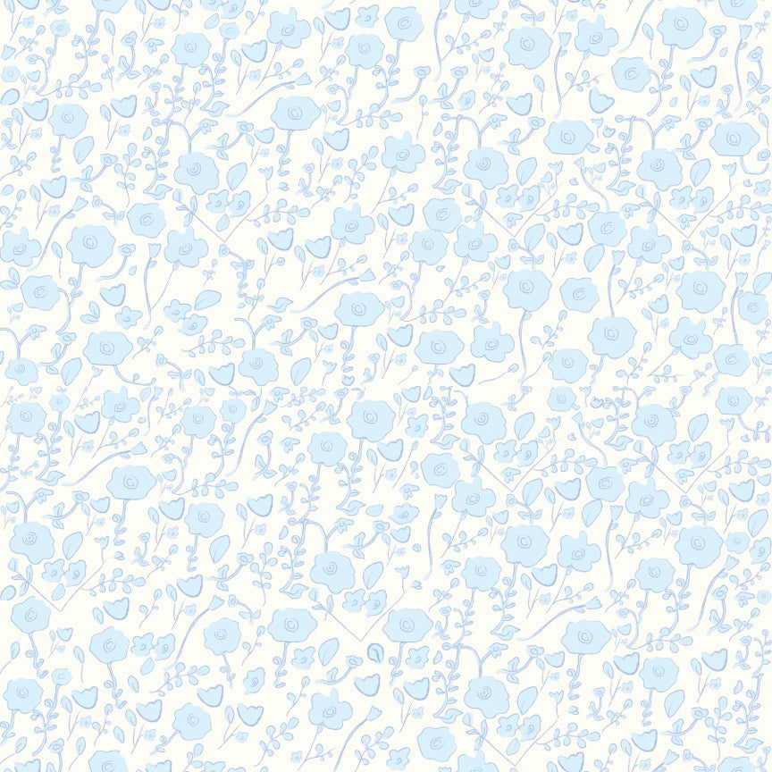 Blooming Toile Blue Wallpaper