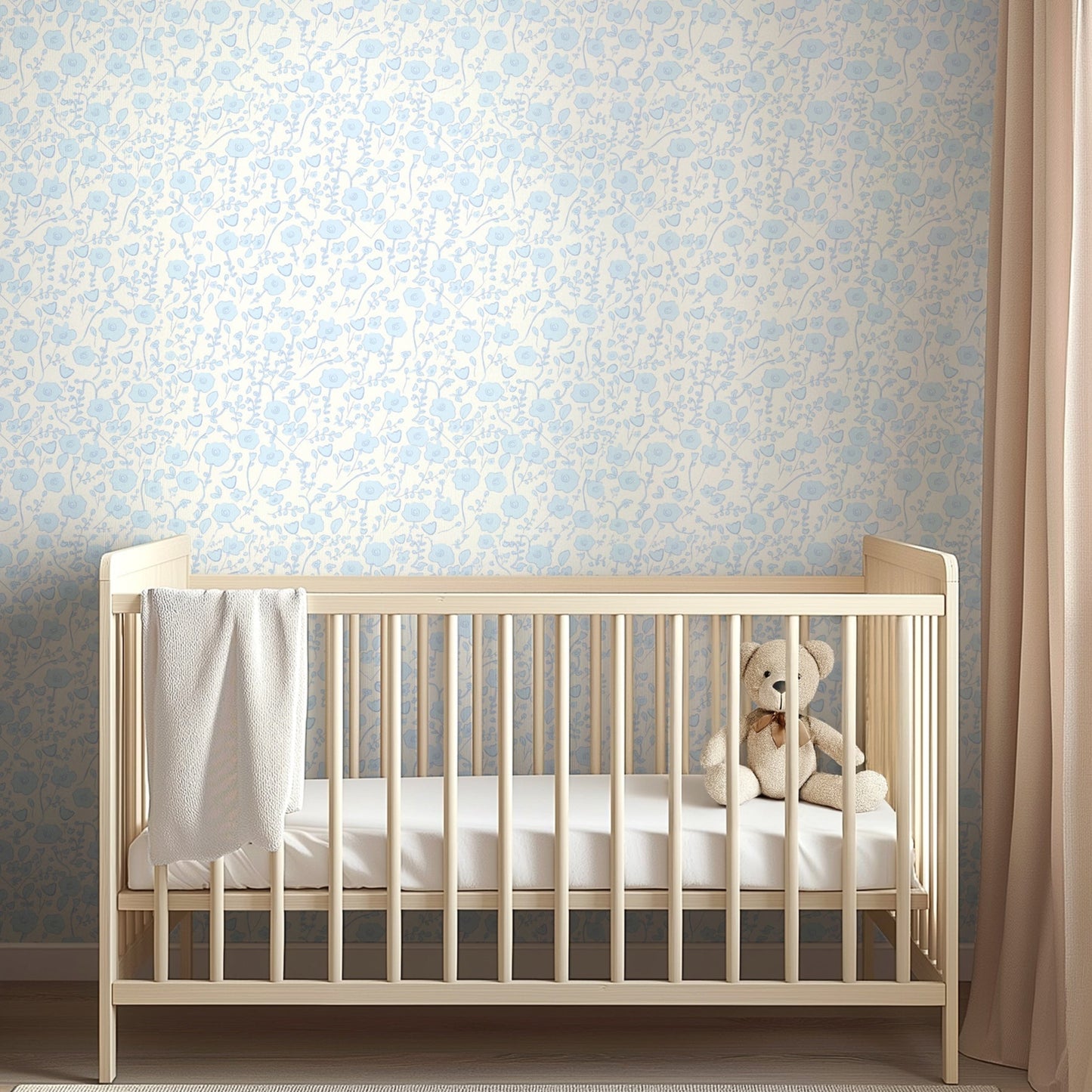 Blooming Toile Blue Wallpaper