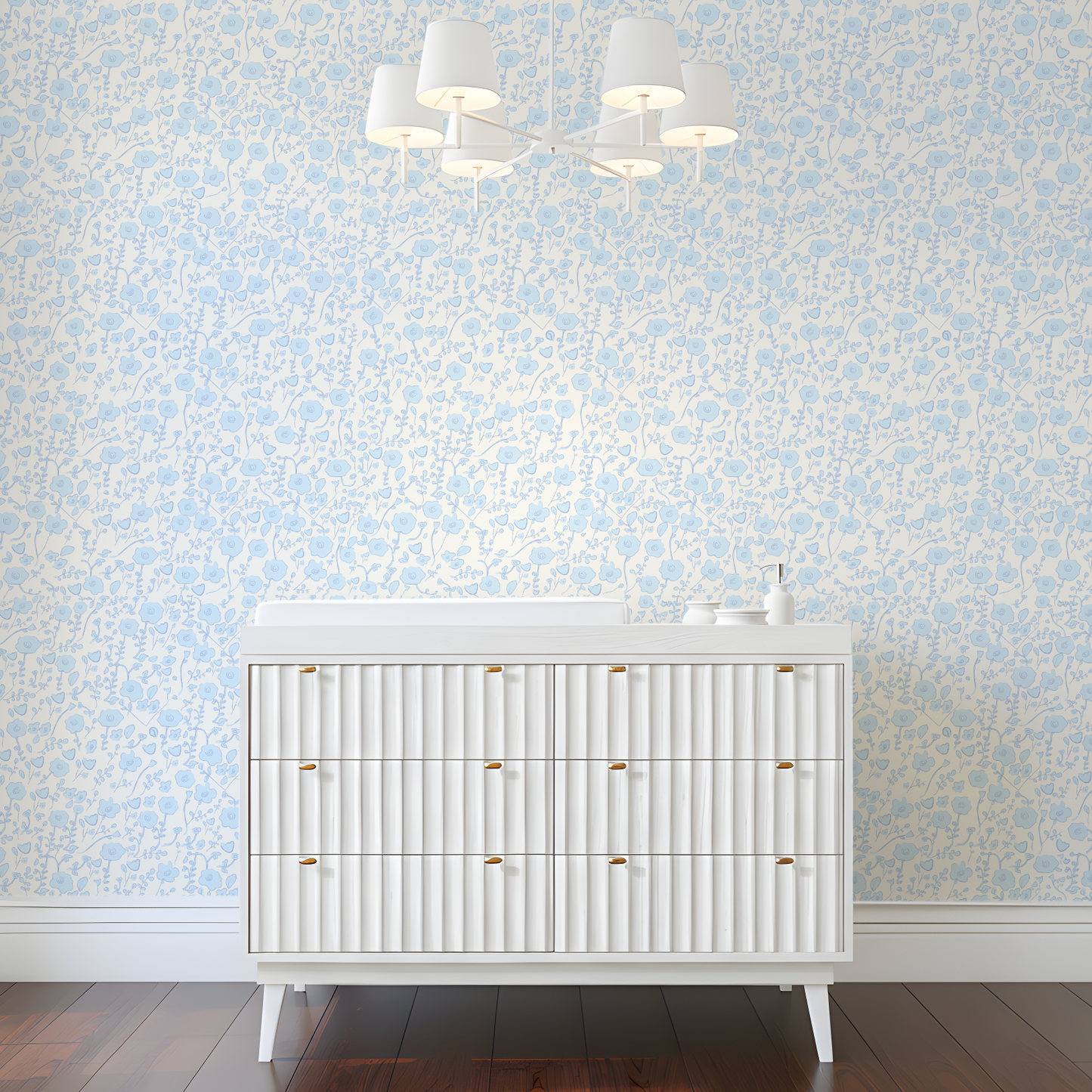 Blooming Toile Blue Wallpaper