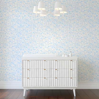 Blooming Toile Blue Wallpaper