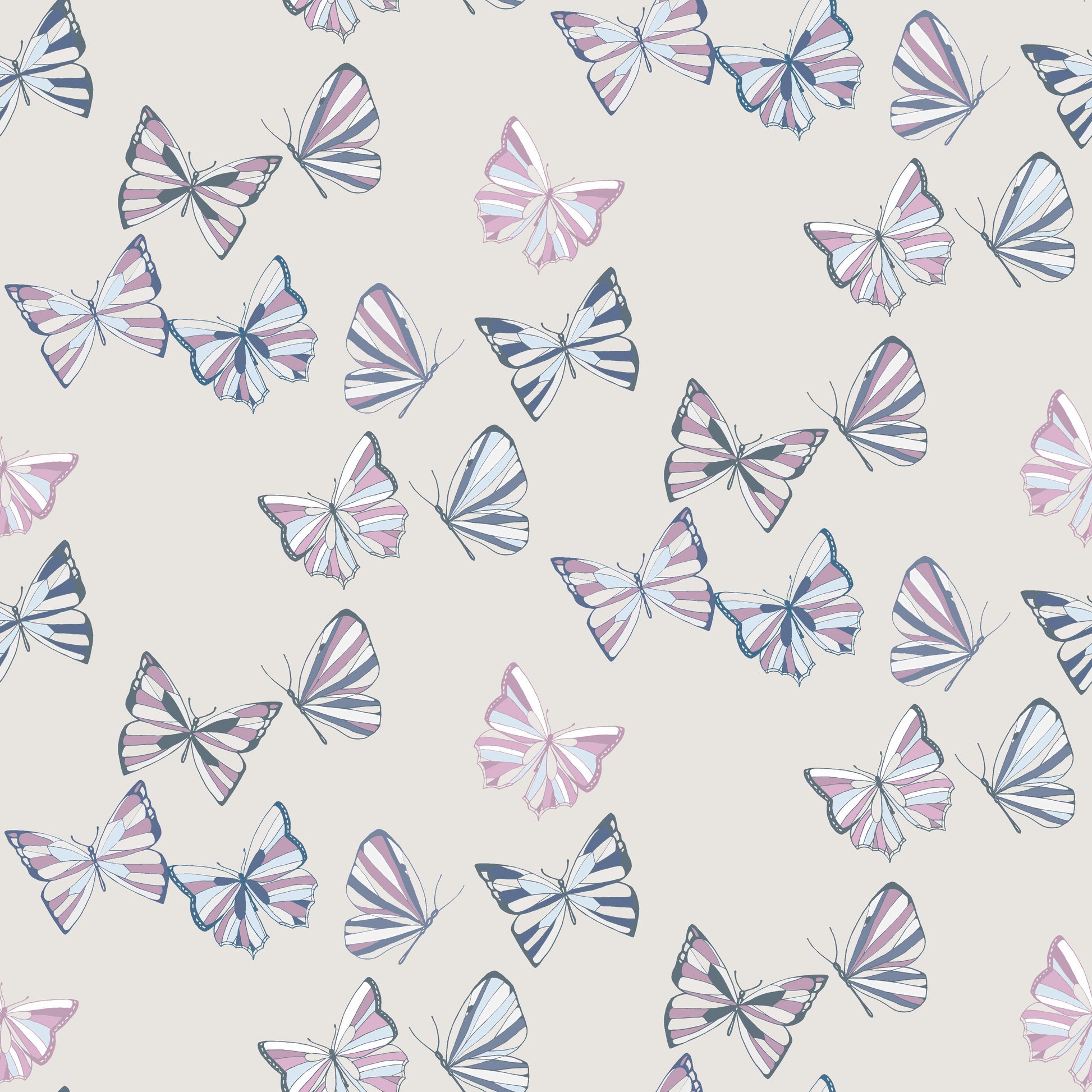 Pattern of pink and blue butterflies on a light background
