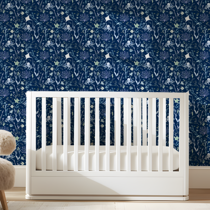 Coral Reef Wallpaper in Nautical Navy
