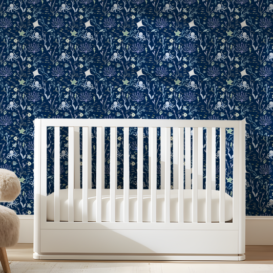 Coral Reef Wallpaper in Nautical Navy
