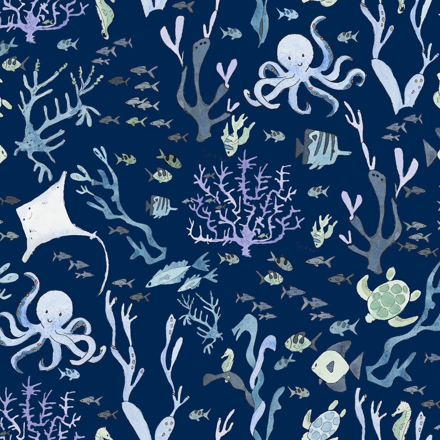 Coral Reef Wallpaper in Nautical Navy