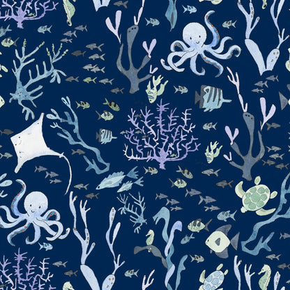 Coral Reef Wallpaper in Nautical Navy