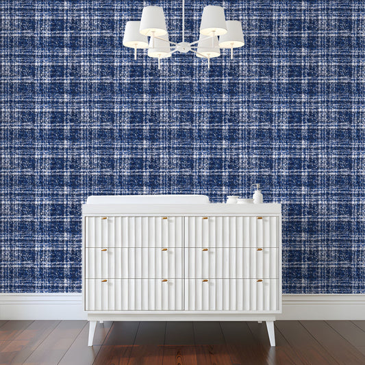 Royal Blue Plaid Wallpaper