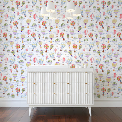 Up Up and Away Wallpaper in White