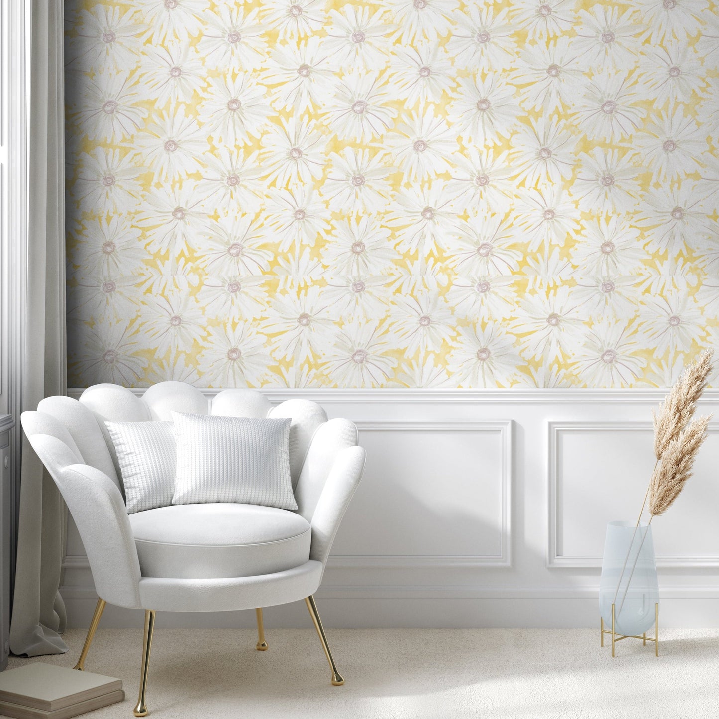 Happiest Yellow Watercolor Floral Wallpaper