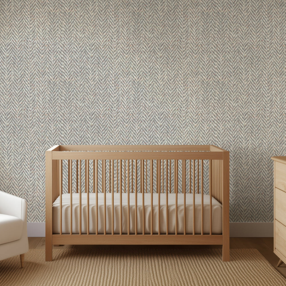 Grey Herringbone Tweed Wallpaper