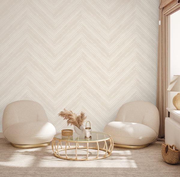 Oversized Bamboo Chevron Wallpaper in Almond