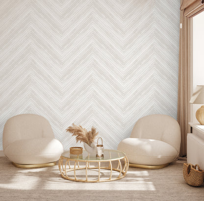 Oversized Bamboo Chevron Wallpaper in Cream