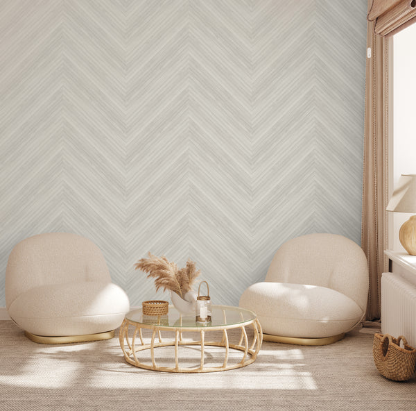 Oversized Bamboo Chevron Wallpaper in Putty