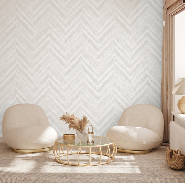 Bamboo Chevron Wallpaper in Cream