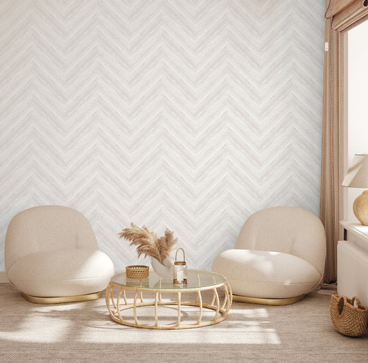 Bamboo Chevron Wallpaper in Cream Vinyl