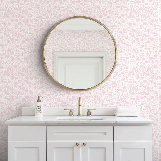 Blooming Toile Pink Wallpaper
