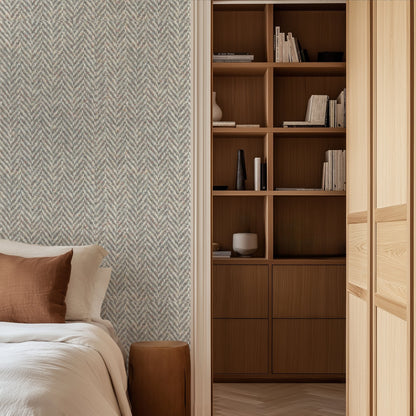 Grey Herringbone Tweed Wallpaper